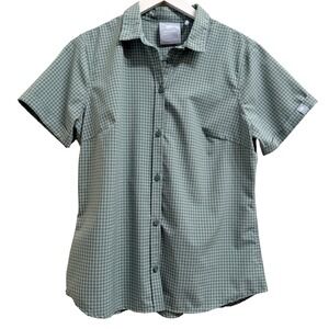 Mammut Aada Shirt SS Button Up- Medium Airy Hiking Leisure Camp, Gingham GREEN